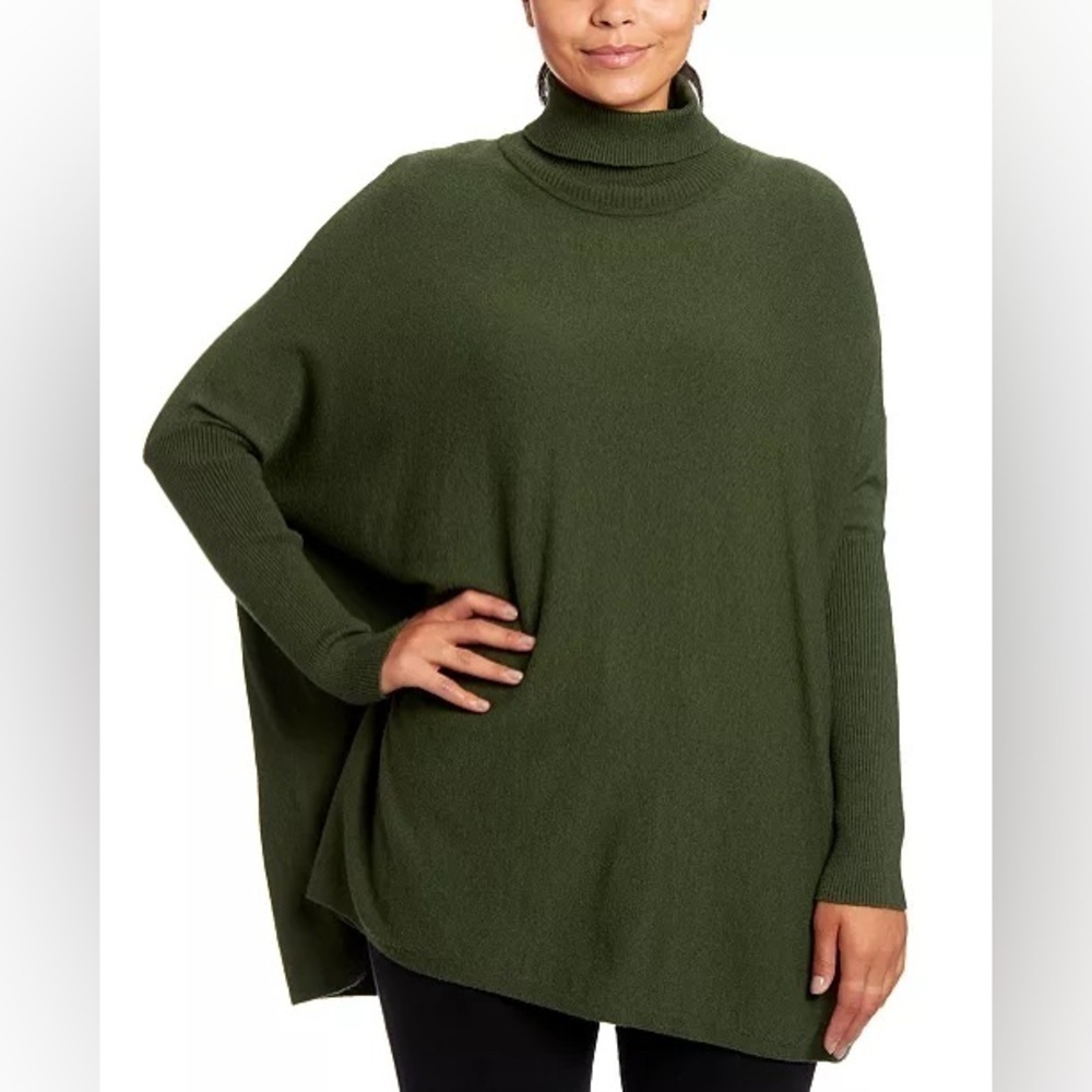 Joseph A. Forest Green Turtleneck Poncho Sweater – Cozy Chic, Size Small